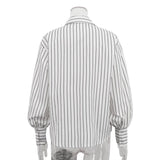 KYLETHOMASW  -  Niche Design Lace-up Printed Striped Shirt for Women Autumn New Lapel Long-sleeved Cardigan Versatile Top
