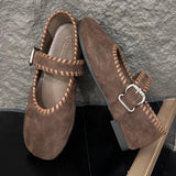 KYLETHOMASW  -  Retro Woven Faux Suede Mary Jane Shoes Women Fashion Metal Buckle Brand Designer Shoes Comfortable Round Toe Shallow Casual Shoe