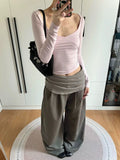 KYLETHOMASW  -  Summer New Belt Pleated Floor Mopping Straight Solid Color Trousers