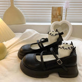 Kylethomasw Leather Mary Jane Women's Shoes Japanese Style Lolita Round Toe High on Platform Female Footwear Black Gothic Vulcanized for A H