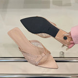 KYLETHOMASW  -  Fashion Pointed Toe Footwear Ladies Heeled Slippers Female Slides Shoes Luxury Rhinestones Women Low Heel Slippers Sandals Shoes