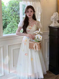 KYLETHOMASW  -  Summer Short Sleeve Chiffon Fairy Style Dress for Women Korean Fashion Slim Fit and Slimming Temperament Elegant Long Dress