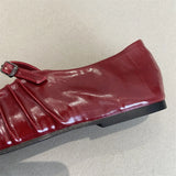 KYLETHOMASW  -  Pleated Mary Janes Flats Shoes Women Square Toe Pu Leather Comfortable Elegant Red Shoes Ladies Shallow Black Ballet Flats New