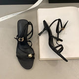 KYLETHOMASW  -  Fashion Ankle Strap Women Thin Heels Sandals Shoes Female Round Toe Footwear Party Ladies High Heels Sandals Shoes Pumps