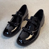 KYLETHOMASW  -  Preppy Double Bowtie Oxfords Woman Low Heels Flats Shiny Small Leather Shoes Ladies College Girls Sneakers Femmes Derby Loafers