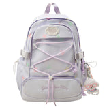 KYLETHOMASW  -  Women's Large Capacity Star Print Backpack Clear Mesh Pocket Heart Decor Adjustable Strap Casual Daily School Itabag New