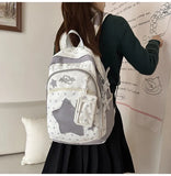 KYLETHOMASW  -  High-capacity Transparent Star Dot Ita Bags Sweet Y2k Aesthetic Ins Students Backpacks Contrast Color Patchwork Women Schoolbags