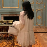 KYLETHOMASW  -  Summer New Loose Long-sleeved Embroidered Fungus Edge Tie-neck Shirt Skirt Summer