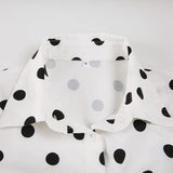 KYLETHOMASW  -  Polka dot short sleeved breasted shirt design with a cinched waist and tie, light and mature satin short commuter top