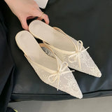 KYLETHOMASW  -  Fashion Butterfly-Knot Mesh Women Flats Slippers Mules Shoes Female Slides Pointed Toe Ladies Flats Slippers Sandals Shoes