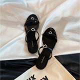 KYLETHOMASW  -  Sandals for Women Summer Round Headed Double with Heart-shaped Diamond Buckle Adjustable Sandal Slippers New Flat Sandals