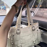 KYLETHOMASW  -  Hot Girl Vintage Studded Tote Bag Women Leather Textured Large Capacity Shoulder Bag Ladies Y2k Aesthetics Commute Crossbody Bag