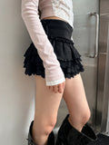 KYLETHOMASW  -  Sweet Slight Strech Solid  Low Waist All Match Folds Short Edible Tree Fungus Knitted Skirts