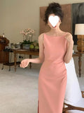KYLETHOMASW  -  Elegant High Waist Slit One Shoulder Women's Dress Stylish A-Line Skirt Cotton Blend Sleeveless Midi Dress for Middle-Aged Women