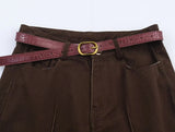 KYLETHOMASW  -  French Fashion Blogger High Waisted Wide-leg Pants Belt Minimalist Brown Vintage Loose Mom Jeans Women's Denim Pants