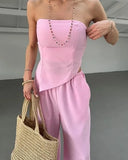 KYLETHOMASW  -  Women's Solid Color Sleeveless Tube Top Trousers Set Women's Sexy Casual Two-piece Set