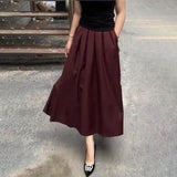 KYLETHOMASW  -  Autumn New French Elegant Women's A-Line Skirt Solid Color High Waist Casual Loose Pleated Skirt Office Lady Midi Faldas K956