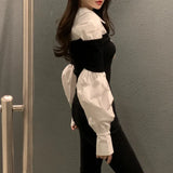 Kylethomasw Fake Two-piece Multi-button Casual Long-sleeved Shirt Women Autumn New Streetwear Polo Collar Contrast Color Patchwork Tops