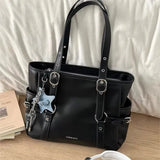KYLETHOMASW  -  Retro Hot Girl Handbag Women PU Leather Large Capacity Black Tote Bag Ladies Fashion Sweet Star Versatile Shoulder Bag New