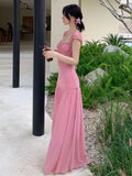 KYLETHOMASW  -  New Elegant Fashion Summer Pleats Dresses for Women Drawstring Evening Party Korean Pink Bodycon Female Clothing
