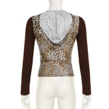 KYLETHOMASW  -  European and American leopard print five claw buckle design, shoulder length long sleeved personalized retro hooded short top