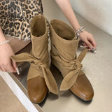 KYLETHOMASW  -  Autumn Bow Knot Women Short Boots Round Toe Low Heel Slip On Shoes Street Fashion Autumn Daily Wear Mordern