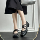 KYLETHOMASW  -  Cross-strap Shallow Mouth Ballet Shoes Women's Summer New Square Head Thick Heel Versatile Mary Jane Pumps High Heels