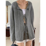 KYLTHOMASW  -  2024 Autumn for Women Crop Tops Vintage Korean Retro High Street Hollow Out Bandage Sweater Cardigan Knit Jacket Tops