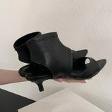 KYLETHOMASW  -  Open Toe Footwear Low Heel Modern Women Ankle Booties Shoes Fashion Stretch Female Heeled Sandals Boots Shoes For Ladies Black