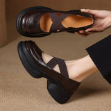 KYLETHOMASW  -  Leather Shoes for Women's Spring and Autumn New Cross Belt Genuine Leather Pumps for Women Thick Soled Mary Jane Shoes