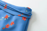 KYLETHOMASW  -  Summer Girl Bandage Lacing Up Sashes Ruched Waist Blue Floral Print Mini Skirts Fashion Women Zip up Waist A-lined Short Skirts