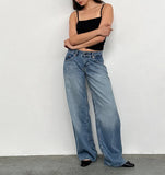 KYLETHOMASW  -  Spring and Autumn Solid Color Loose Jeans Women's Low-rise Wide-leg Pants Multi-Pocket Street Style Washed Jeans American Retro