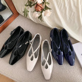 KYLETHOMASW  -  New Women's Retro Round Toe Cross Water Diamond With Casual Coarse Heel Mary Jane Ladies Shoes French Single Shoes