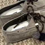 KYLETHOMASW  -  Spring Autumn Round Toe Women Loafers New Cow Suede Lace Up Flat Shoes Casual Versatile Doudou Shoes Soft Soled Lady Shoes