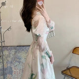 KYLETHOMASW  -  Chiffon Dresses Women Puff Sleeve Spring Summer Print Floral Vestidos Mujer French Style Vintage Sweet Long Dress