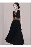 Kylethomasw Runway Party Dress 2024 Summer Women Sexy Temperament V Neck Sleeveless Lace Patchwork Perspective Waist Pleased Dresses