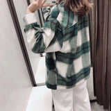 KYLETHOMASW  -  Winter Oversize Gingham Plaid Woolen Shirt Jackets Warm Women Fashion Pockets Lapel Cute Girls Chic Check Coat Streetwear