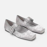 KYLETHOMASW  -  Designer Silk Embroidery Ballerinas Woman Pig Toe Flats Shoes Ladies Belt Buckle Silky Mary Janes Wedding Brides Ballets Loafers