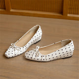 KYLETHOMASW  -  New Women Polka Dot Ballet Flats Bow Knot Square Toe Slip On Soft Satin Casual Daily Office Flat Shoes