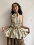 KYLETHOMASW  -  New Chinese Style Vintage Jacquard Stand up Collar Flower Bud Tank Top Women Clothing Summer Striped Slim Sleeveless Women Tops