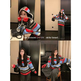 KYLETHOMASW  -  New Retro Detachable Hooded Lazy Style Striped Sweater Female Autumn/Winter Loose Casual Knitted Pullovers Sweaters Women Tops