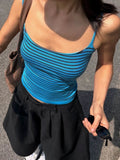 KYLETHOMASW  -  Y2k Aesthetic Casual Knitted Stripe Tank Top Women Streetwear Slim Fit Cropped Tanks Harajuku Grunge Vintage Backless Camisole