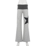 KYLETHOMASW  -  American Five Pointed Star Printed Thin Stripe Flip Waist Chic Pants High Street Spicy Girl Outfit Loose Slimming Wide Leg Pant
