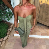 KYLETHOMASW  -  Autumn New Women's Pleated Green Design Temperament Slim Fit Solid Color Strapless Dress
