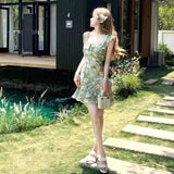 KYLETHOMASW  -  Women's Floral Print Ruffle One Piece Swimsuit French Style Tie Strap Beach Dress