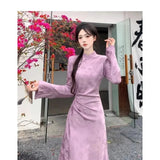 KYLETHOMASW  -  New Chinese Style Buckle Stand Collar Dress With Waist Cinching And Improved Qipao Women's Temperament In Autumn Long Skirt