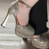 KYLETHOMASW  -  Gradient Bling Color Women Pumps Chunky Round Fashion Platform Shallow Bling Belt Buckle Shoes Spring Sequin High Heels