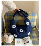 KYLETHOMASW  -  Korean Fluffy Sweet Floral Underarm Bag Y2k Lamb Wool Shopping Handbags Women New All Match Streetwear Travel Shoulder Bags