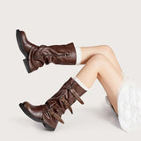 KYLETHOMASW  -  Vintage Soft Leather Belt Strap Buckle Mid-Calf Women Motorcycle Boots Fashion Thick High heels Autumn Winter Knight Booties