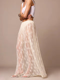KYLETHOMASW  -  Womens Sexy Sheer Lace Skirt High Waisted Floral Embroidered See Through Ruffled A Line Long Maxi Long Beach Coverup Skirts